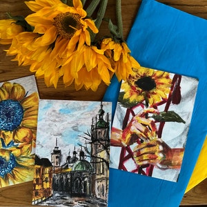 Set von 3 Klappkarten zum Thema Ukraine mit Umschlägen, 5 x 7, innen blanko. Alle Einnahmen gehen an Wohltätigkeitsorganisationen, die in der Ukraine arbeiten.