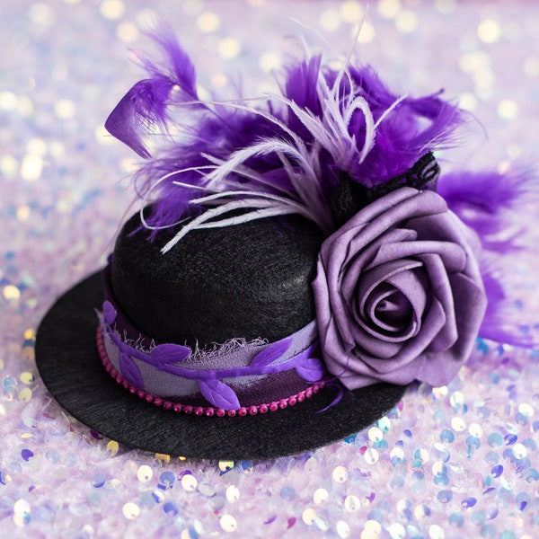 Purple Mini top hat • Easter dog hat • Fancy Dog Hat • Feather Hat for dogs • Dog outfit •  Top hat for dogs, hat for dogs, Purple hat