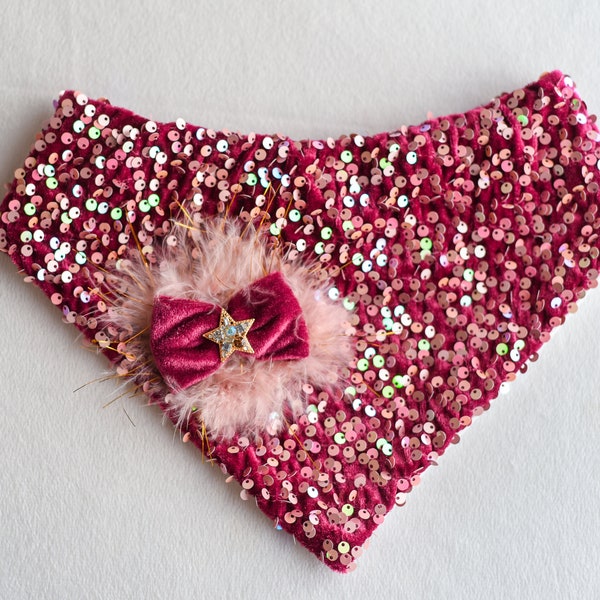 Raspberry dog bandana, Sequin Dog Bandana , autumn bandana for dogs, Sequin dog bandanas, Fancy dog bandana, bandana, star dog bandana