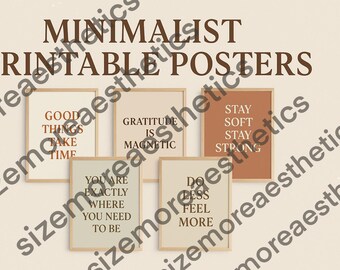 Paquete imprimible de arte mural minimalista / Frases motivacionales estéticas para decorar el hogar o el dormitorio / Pósteres digitales modernos para descargar
