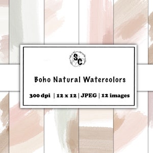 Aquarelle boho motifs numériques papiers, couleur naturelle, papiers numériques boho, papier scrapbooking, motif aquarelle, fichiers jpeg