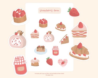 Strawberry Farm Stickers | Planner, Journal (Digital Stickers)