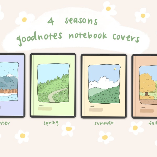 4 Seasons Digital Notebook Covers | Illustrated Cute Designs | GoodNotes Covers | Notability Covers