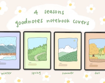 4 Seasons Illustrated Notebook Covers | GoodNotes, Notability (PNG Digital Download)