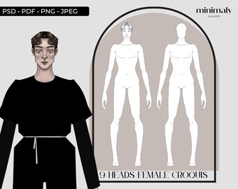 Male Fashion Figure Template - 9 Heads Mens Fashion Croquis - Male Standing Pose - Template For Fashion Design - Fashion Illustration - PNG
