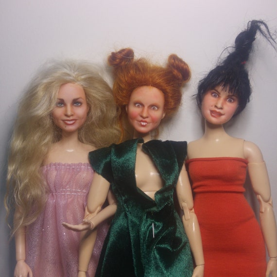 Sanderson Sisters Hand Painted Barbie Dolls With Realistic Style