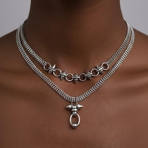 Naszyjnik choker z łańcuszkiem | kolce | biżuteria emo | punk | grunge | Unikat | prezent świąteczny | Chanuka