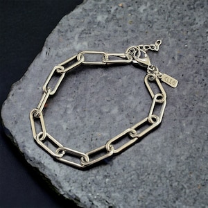 Bracciale grosso / Bracciale in argento d'effetto / Bracciale a maglie grandi / Bracciale a ginocchiera grande in stile retrò