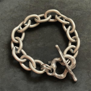 Bracciale grosso / Bracciale in argento d'effetto / Bracciale a maglie grandi / Bracciale a ginocchiera grande in stile retrò