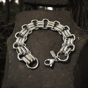 Bracciale spesso / Bracciale in argento massiccio / Bracciale a maglie grandi / Bracciale grande a barilotto in stile retrò