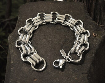 Pulsera de eslabones grandes y gruesos, con estilo retro y llamativo, de acero inoxidable.