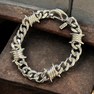 Barbed Wire Bracelet | Gothic Jewelry | Punk |  Chunky | Gift For Him | Cuban Link Chain | 22 CM