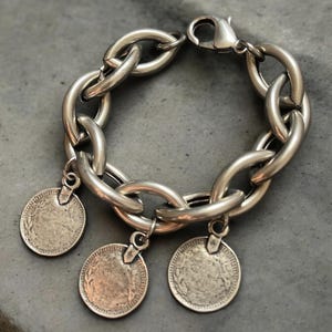 Bracciale spesso / Bracciale in argento massiccio / Bracciale a maglie grandi / Bracciale grande a barilotto in stile retrò