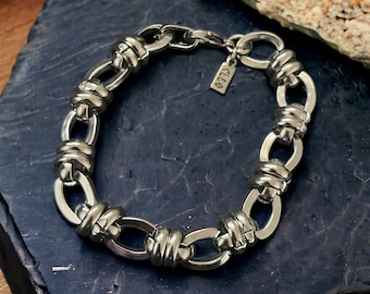 Pulsera de eslabones grandes y gruesos, con estilo retro y llamativo, de acero inoxidable.