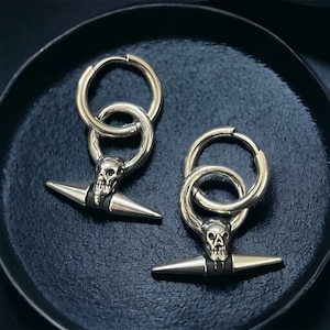 Stainless steel skull hoop earring | Punk jewelry | Goth earrings | Gothic jewelry | Grunge | Statement earrings