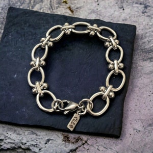 Bracciale spesso / Bracciale in argento massiccio / Bracciale a maglie grandi / Bracciale grande a barilotto in stile retrò