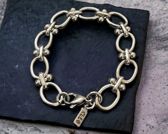 Pulsera de eslabones grandes y gruesos, con estilo retro y llamativo, de acero inoxidable.