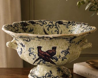Antique Cauldon England Transferware Jardiniere | Victorian Pheasant Bird Footed Bowl | Late 19th Century Centerpiece | Grandmillenial Decor