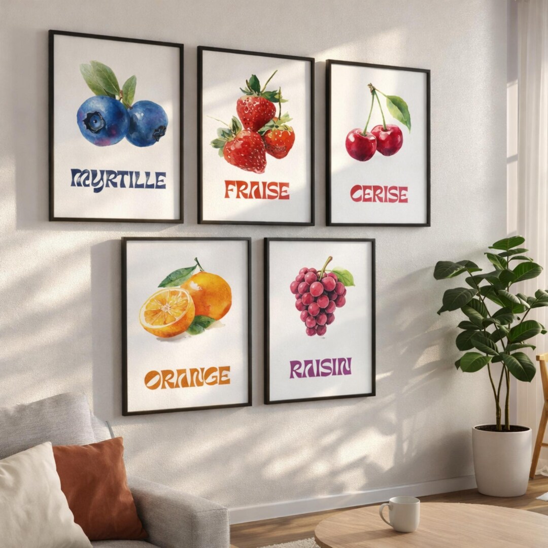 Photo inspiration: Fresh Look at French Fruit Watercolor Prints Kitchen Wall Art Digital Download