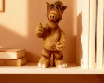 Handgemaakt ALF-beeldje | Handgeschilderd harsbeeldje | Retro tv-personage decoratie | Jaren 80 verzamelbeeldje 20 cm