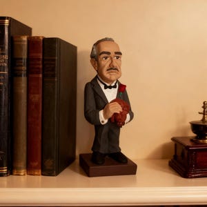 Figura El Padrino hecha a mano | Estatua Don Corleone artesanal de resina pintada a mano | Decoración cine clásico | Regalo original 20cm