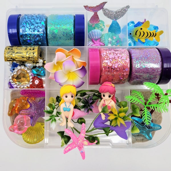 Mermaid Island Play Dough Kit, small Playdough, Playdoh, Play Doh, Sensory Kit, Busy Box, Ocean, Sea, Treasure, Gift