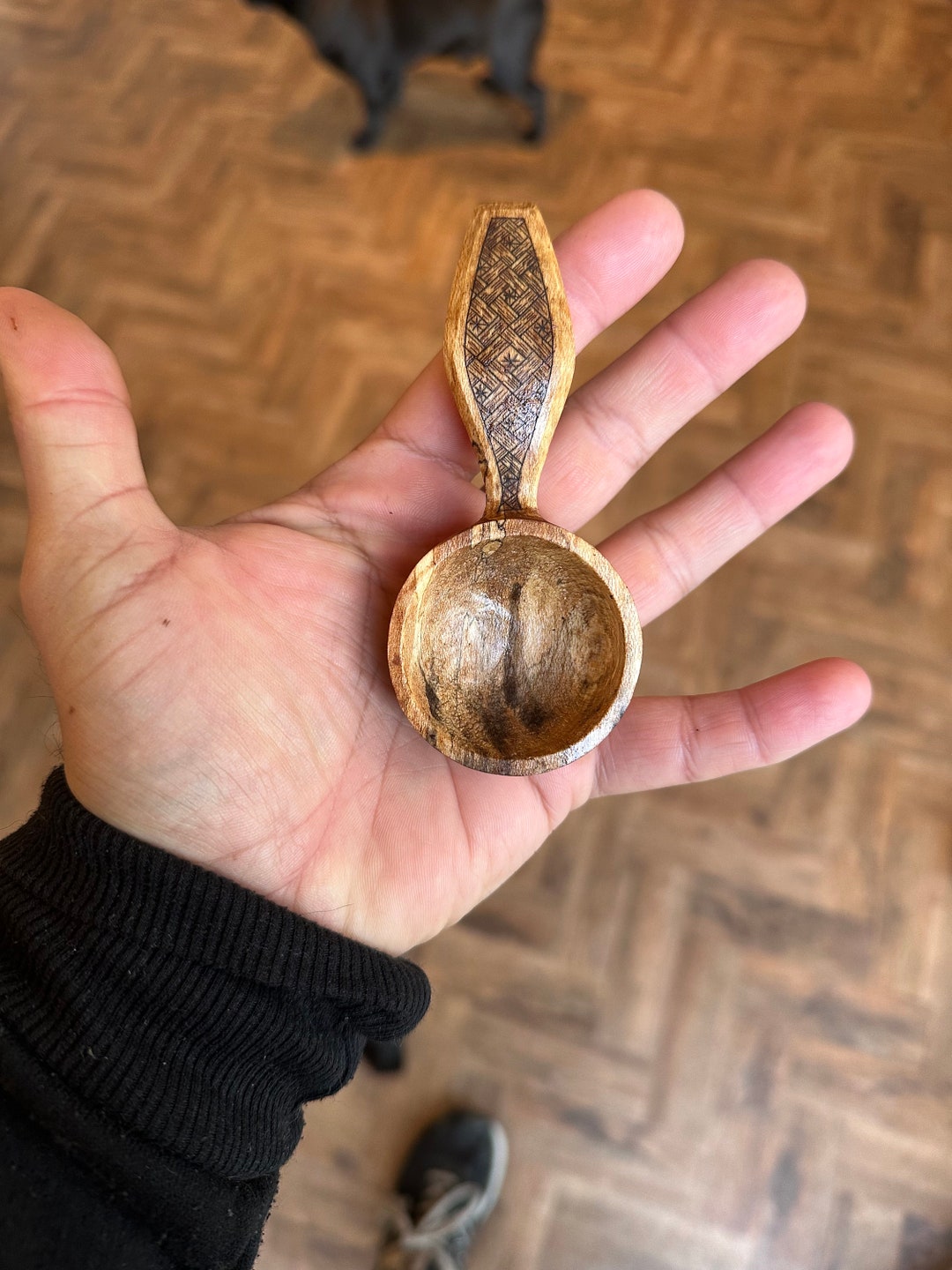 Hand Carved Wooden Coffee Scoop With Decorated Handle Etsy UK