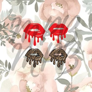 Może przedstawiać: Cztery cyfrowe ilustracje kropel z ust. Dwie są czerwone, a dwie w panterkę.