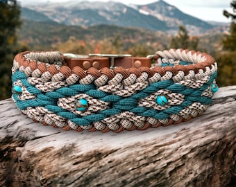 Western Dog Collar- Teal Diamonds