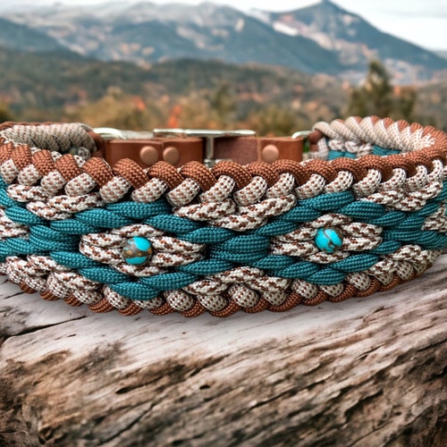 Western Cowboy Leather Dog Collar Beaded Leather Dog Collar Etsy