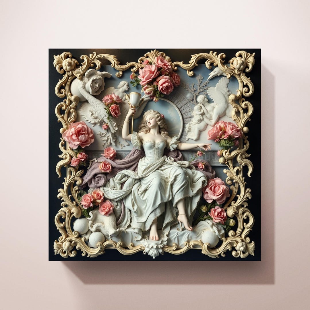 Jm Rococo Rococo Canvas Wall Art, Rococo Design in White, Pink, and Black, Home ...