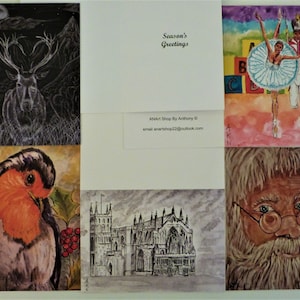 Prachtig pakket gemengde kerstkaarten, originele aquarelafdrukken, seizoensgroeten, Fine Art kerstkaarten, pakket van 10 kerstkaarten