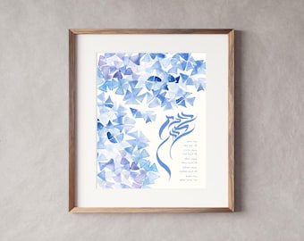 Hydrangea Birkat HaBayit | Jewish Blessing for the Home Blue Themed Print