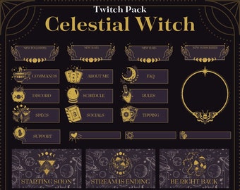 Animated Celestial Witchy Twitch Stream Overlay | Tarot Theme