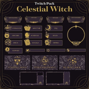 Animated Celestial Witch Twitch Pack | Twitch Streamer Overlays & Scenes | Twitch Streamer Bundle | Magic Witchy Tarot Constellations
