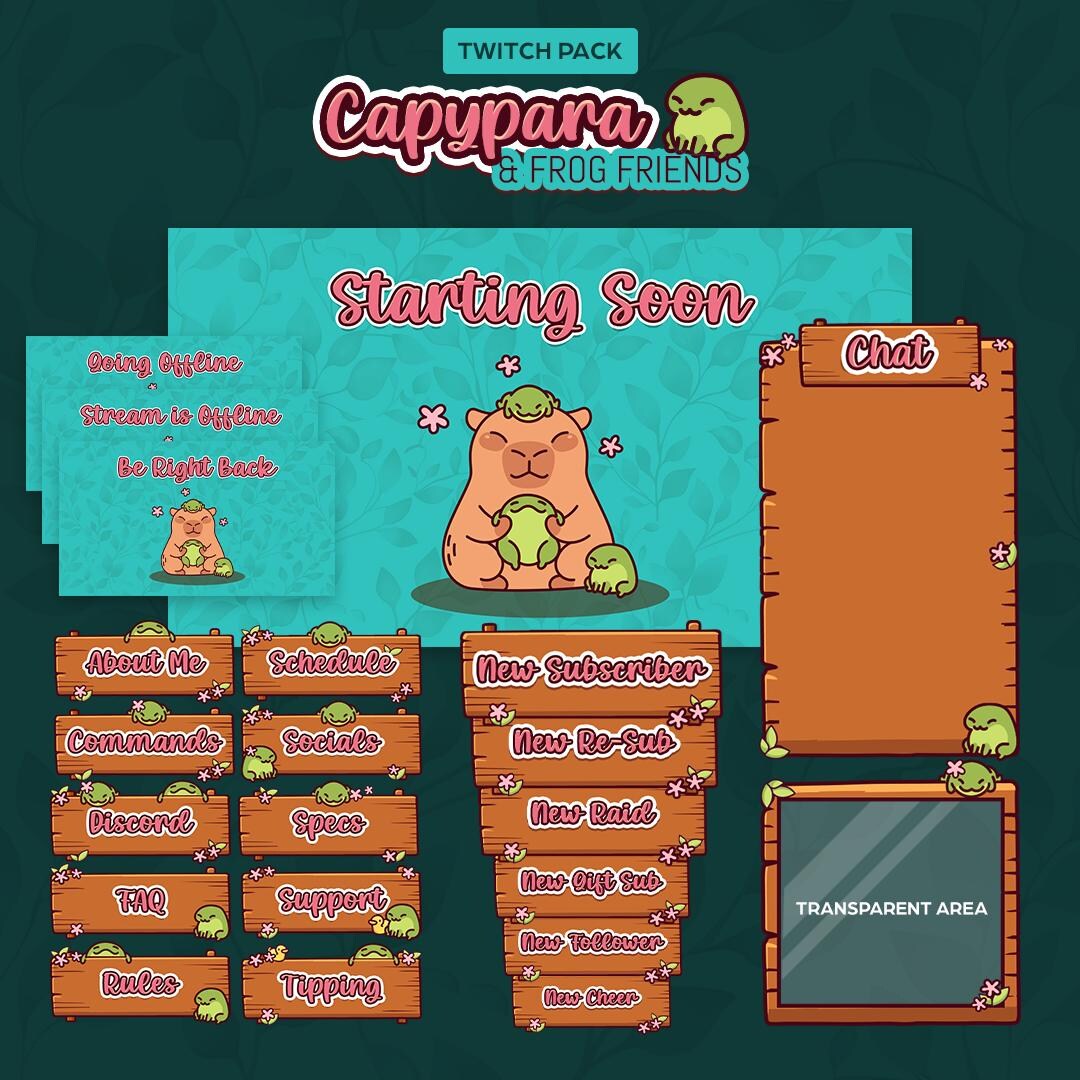 Kawaii Capybara & Frog Friends Twitch Stream Overlays | Froggy | Cozy ...