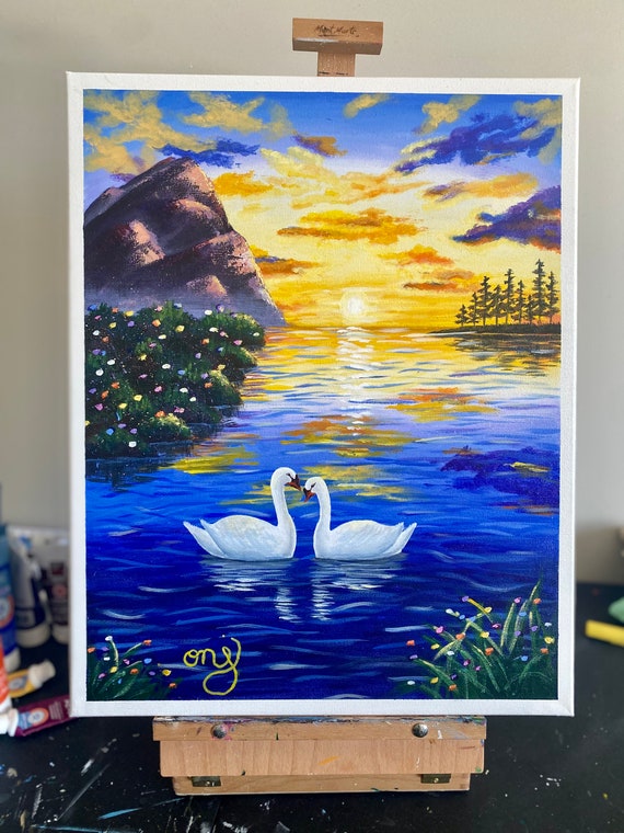 Dawn With the Swans Original Acrylic Painting - Etsy