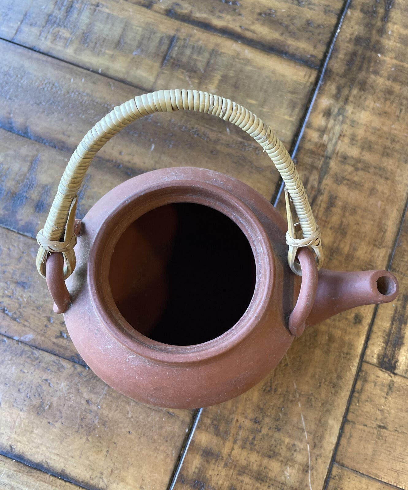 Old Chinese Yixing Zisha Red Clay Terracotta Teapot Bamboo