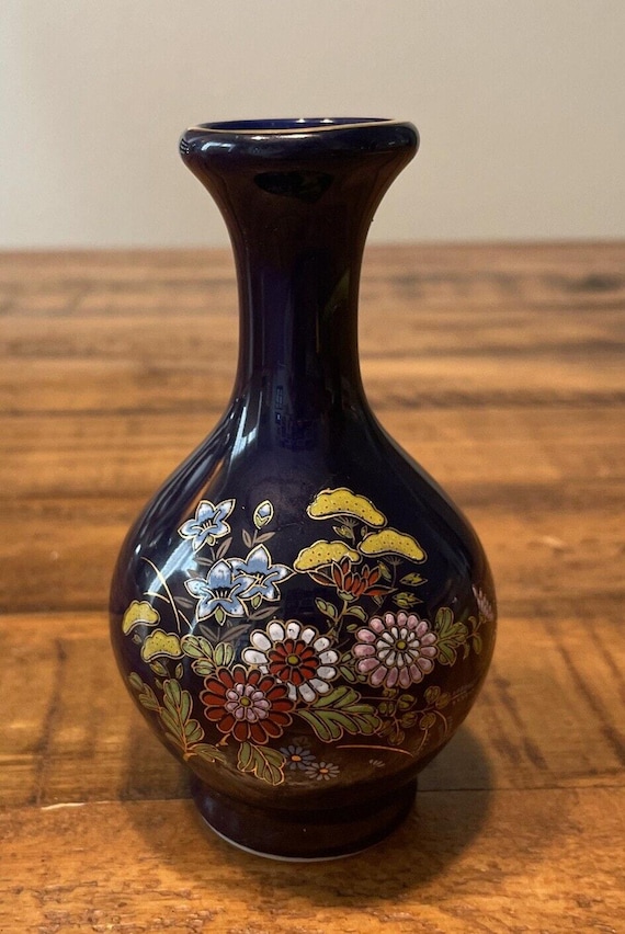 Vintage Kutani Japan Dark Blue Floral Bud Vase Mint Condition! - Etsy