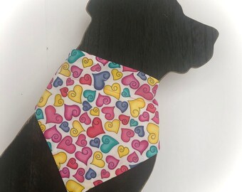 Colorful Hearts & Paw Prints Reversible Pet Bandana