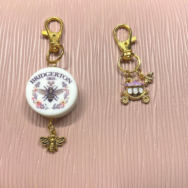 Bridgerton Carriage Cash Binder charms/Purse Charms/ keychain/carriage ride, bee, Colin, Lady Whistledown/ 18K gold