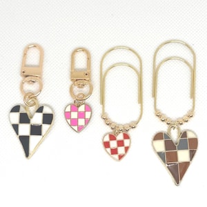 Checkered heart Cash Binder charm/Purse Charms/ keychain or Paper Clip Bookmark | Elegant Planner Accessories