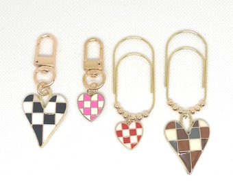 Checkered heart Cash Binder charm/Purse Charms/ keychain or Paper Clip Bookmark | Elegant Planner Accessories