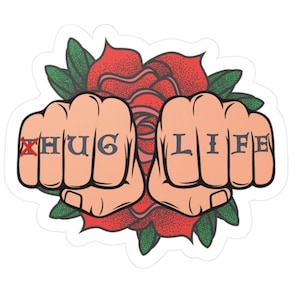 Hug Life Aufkleber mit traditioneller American Rose | Thug Life, um das Leben zu umarmen | Knöchel Tattoo Aufkleber | Genesungs-Aufkleber | NA AA Aufkleber
