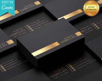 Black and Gold Business Card Template: Minimalist Design (Digital Canva Template)