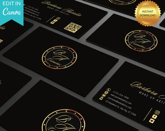 Editable Luxury Black and Gold Canva Business Card Template, Minimalist Business Cards, Printable Business Card, Modern Business Card Cp2