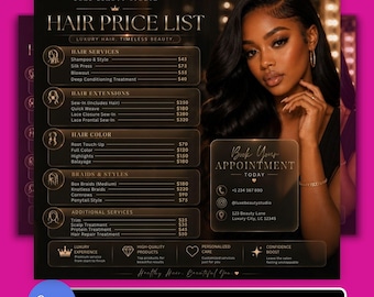 Luxury Hair Salon Price List Template Editable for Stylists