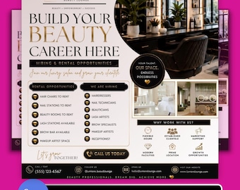 Beauty Salon Hiring Flyer Template for Stylists & Technicians, Editable Canva Job Recruitment Poster