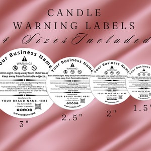 Candle Warning Label Template, Digital Download, Editable Label Template Design, 1.5&quot; 2&quot; 2.5&quot; Round Candle Safety Label, Candle Instructions