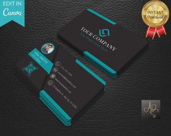 Modern Black Business Card Template Editable Professional Digital Download